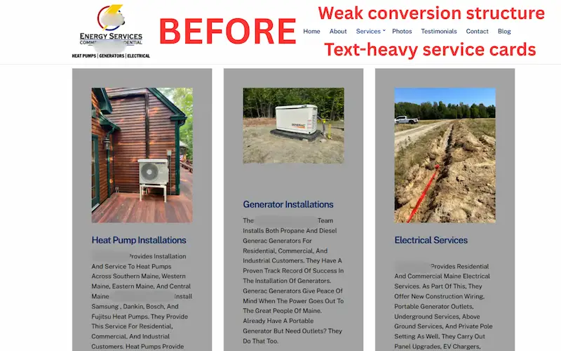 Generic WordPress theme before rebuild additional